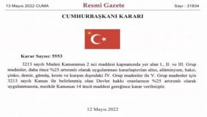 Madenlerden alınan devlet hakkı artırıldı